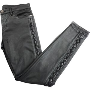 BlankNYC Black Faux Leather Lace Up Moto Skinny Jeans Size 27 (28.5" Inseam)